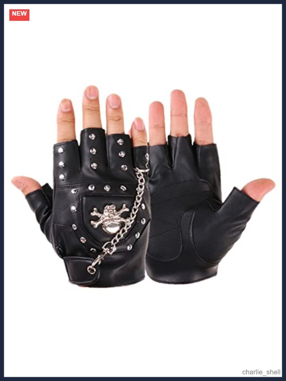Fingerless PU Leather Motorcycle Gloves Metal Chain Rivet Biker Punk